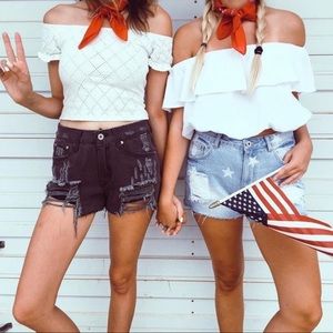 ‼️CLOSING CLOSET SALE‼️White Ruffle Off The Shoulder Crop Top